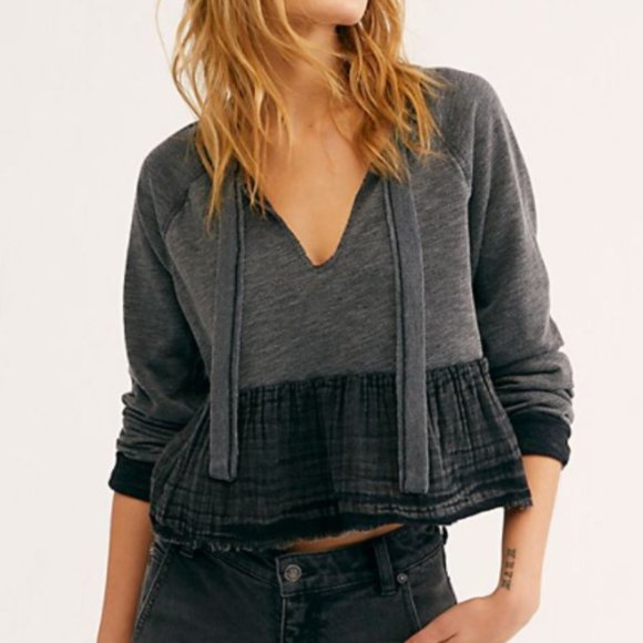 Free People Tops - Free People Sweet Jane Peplum Pullover Black XS